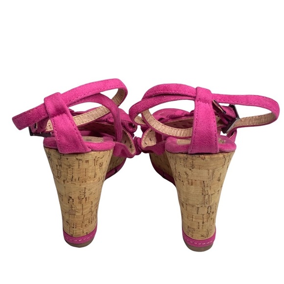 Vintage: Pierre Cardin ♚ Suede Floral Embellish Platform Wedge Sandals ♚ Magenta - Picture 4 of 16